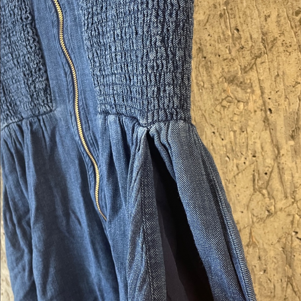 ANTHROPOLOGIE Women's The Tommie Cap-Sleeve Smocked Front-Zip Shirt Dress Size M - Picture 7 of 8